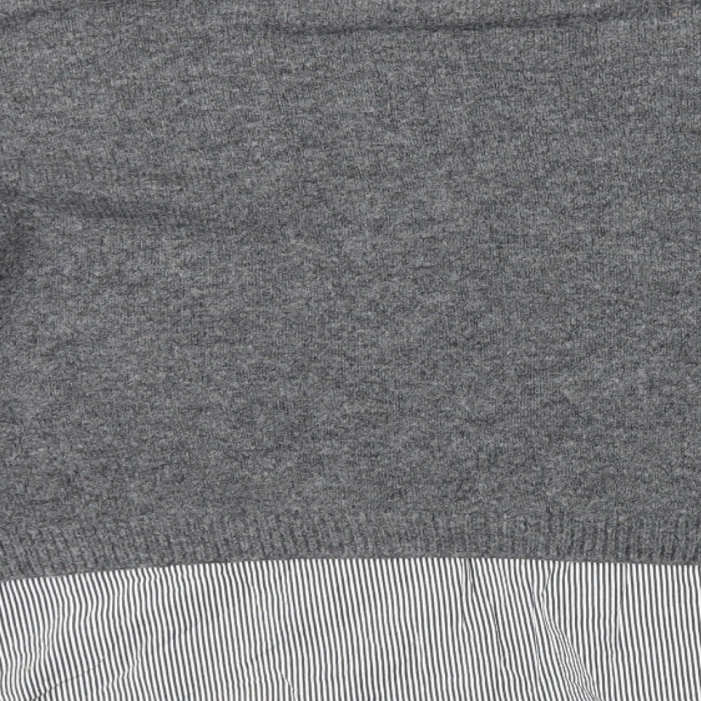 Topshop Womens Grey High Neck Striped 100% Cotton Pullover Jumper Size 16 - 2in1 Under Shirt