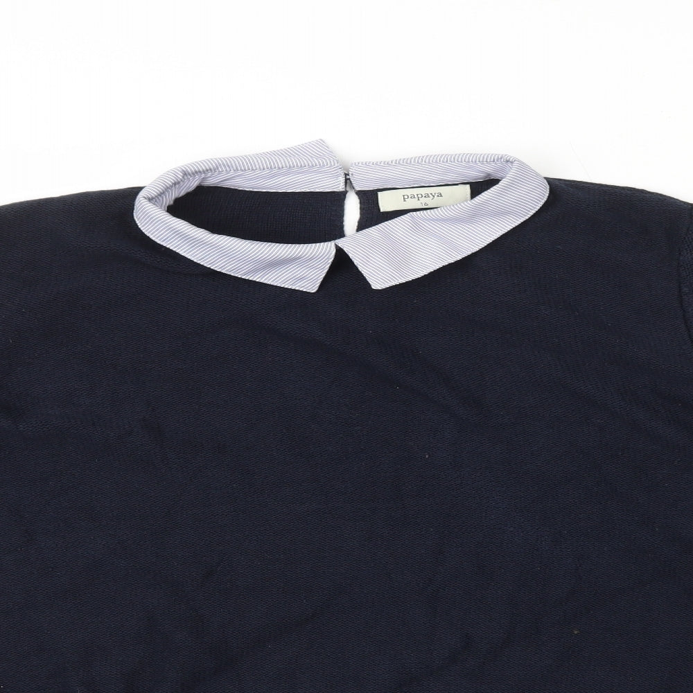 Papaya Womens Blue Collared Striped Polyester Pullover Jumper Size 16 - 2in1 Under Shirt