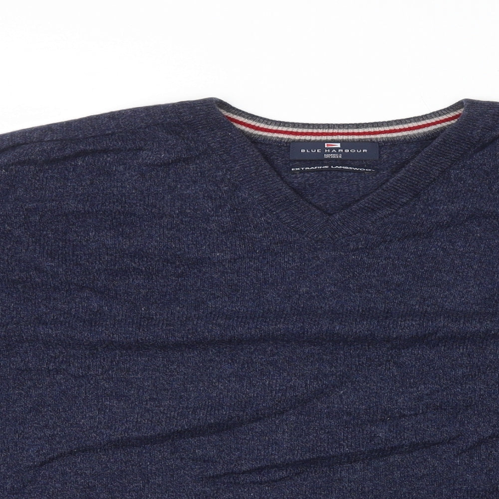 Blue Harbour Mens Blue V-Neck Wool Pullover Jumper Size M