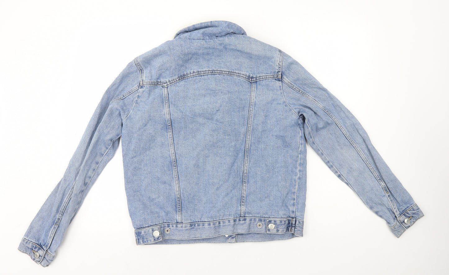 Topshop Womens Blue Biker Jacket Size 12 Button - Sherpa Lining