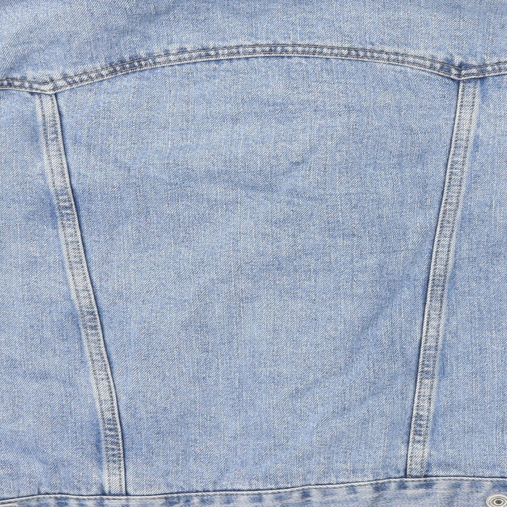 Topshop Womens Blue Biker Jacket Size 12 Button - Sherpa Lining