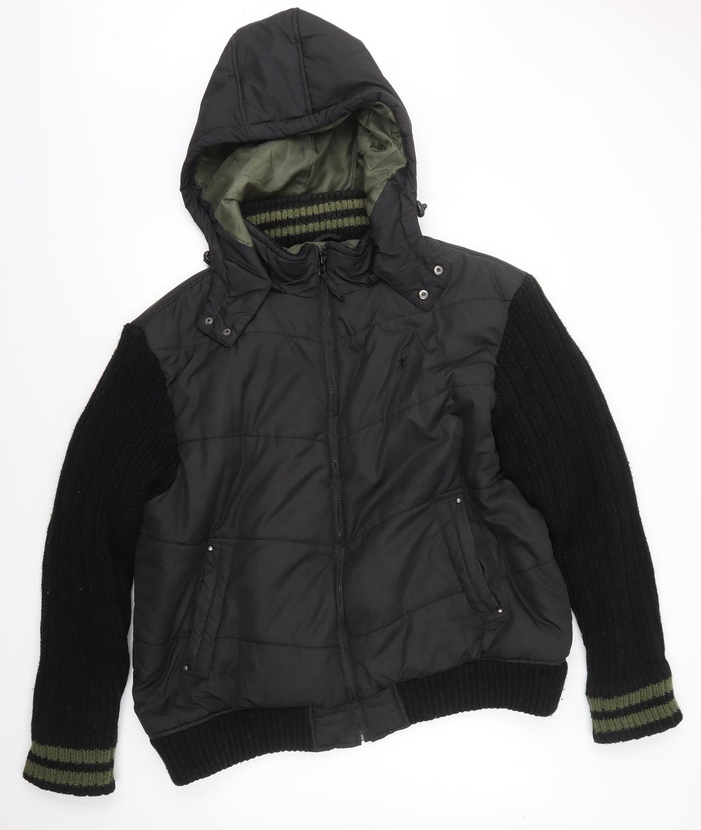 Matalan Mens Black Puffer Jacket Jacket Size 2XL Zip - Knit Sleeves