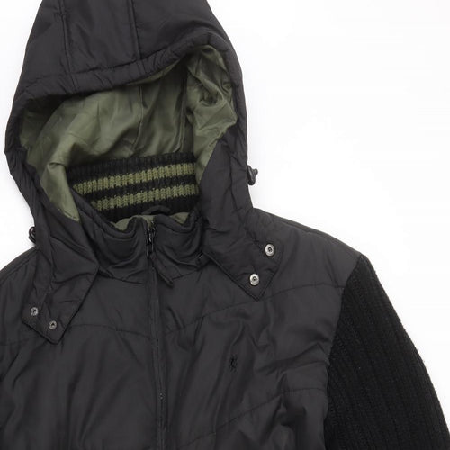 Matalan Mens Black Puffer Jacket Jacket Size 2XL Zip - Knit Sleeves