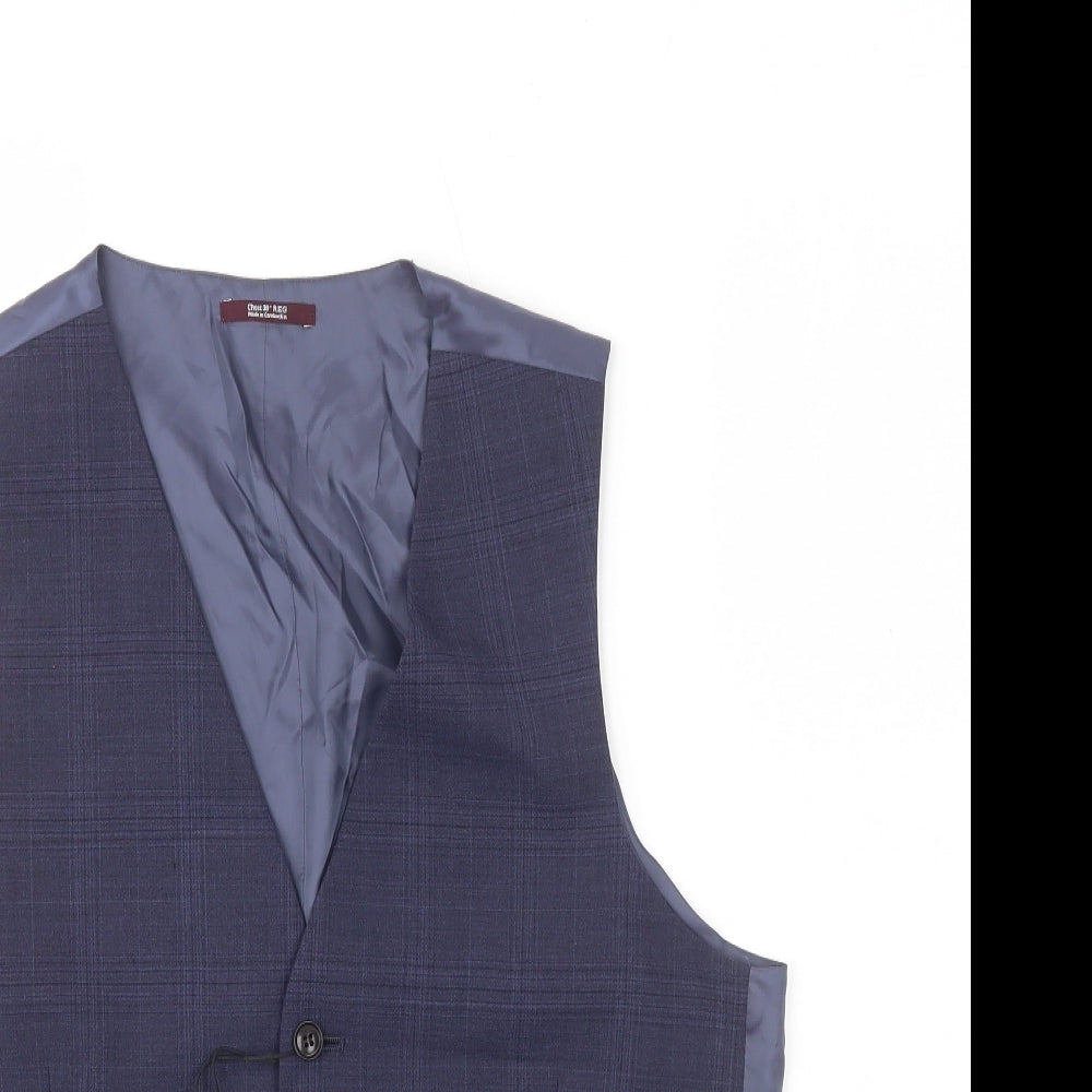 Marks and Spencer Mens Blue Plaid Wool Jacket Suit Waistcoat Size L