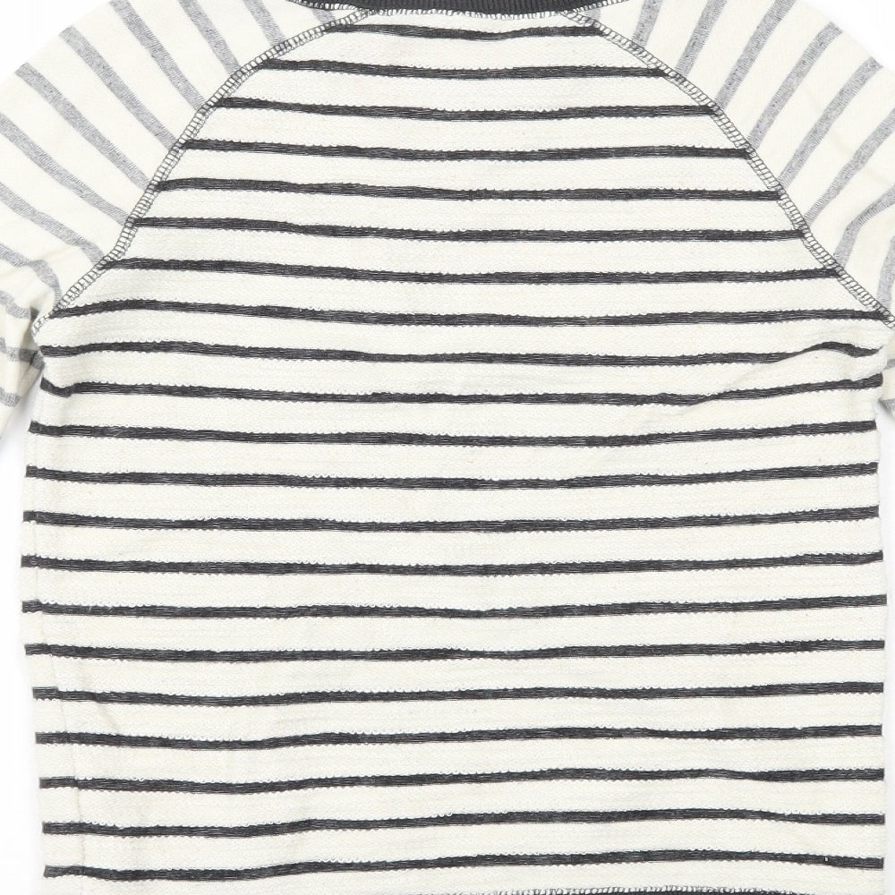 Joules Girls White Round Neck Striped Cotton Pullover Jumper Size 9-10 Years Pullover