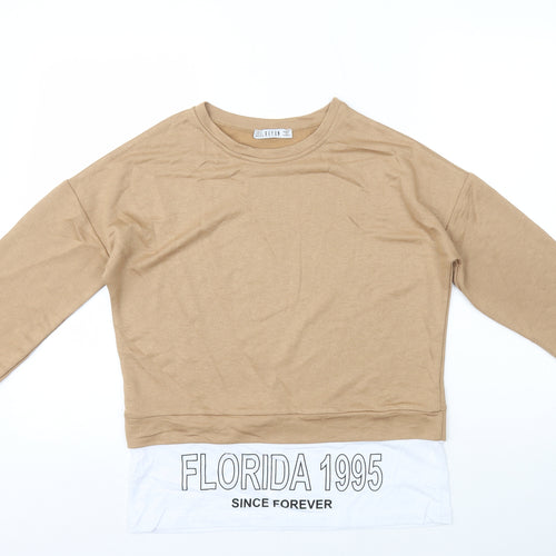 Reyon Womens Beige Polyester Basic T-Shirt Size S Round Neck - Florida