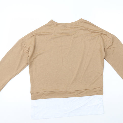 Reyon Womens Beige Polyester Basic T-Shirt Size S Round Neck - Florida