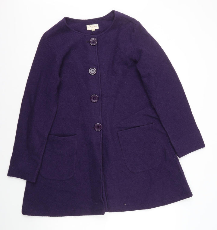 Adini Womens Purple Pea Coat Coat Size S Button