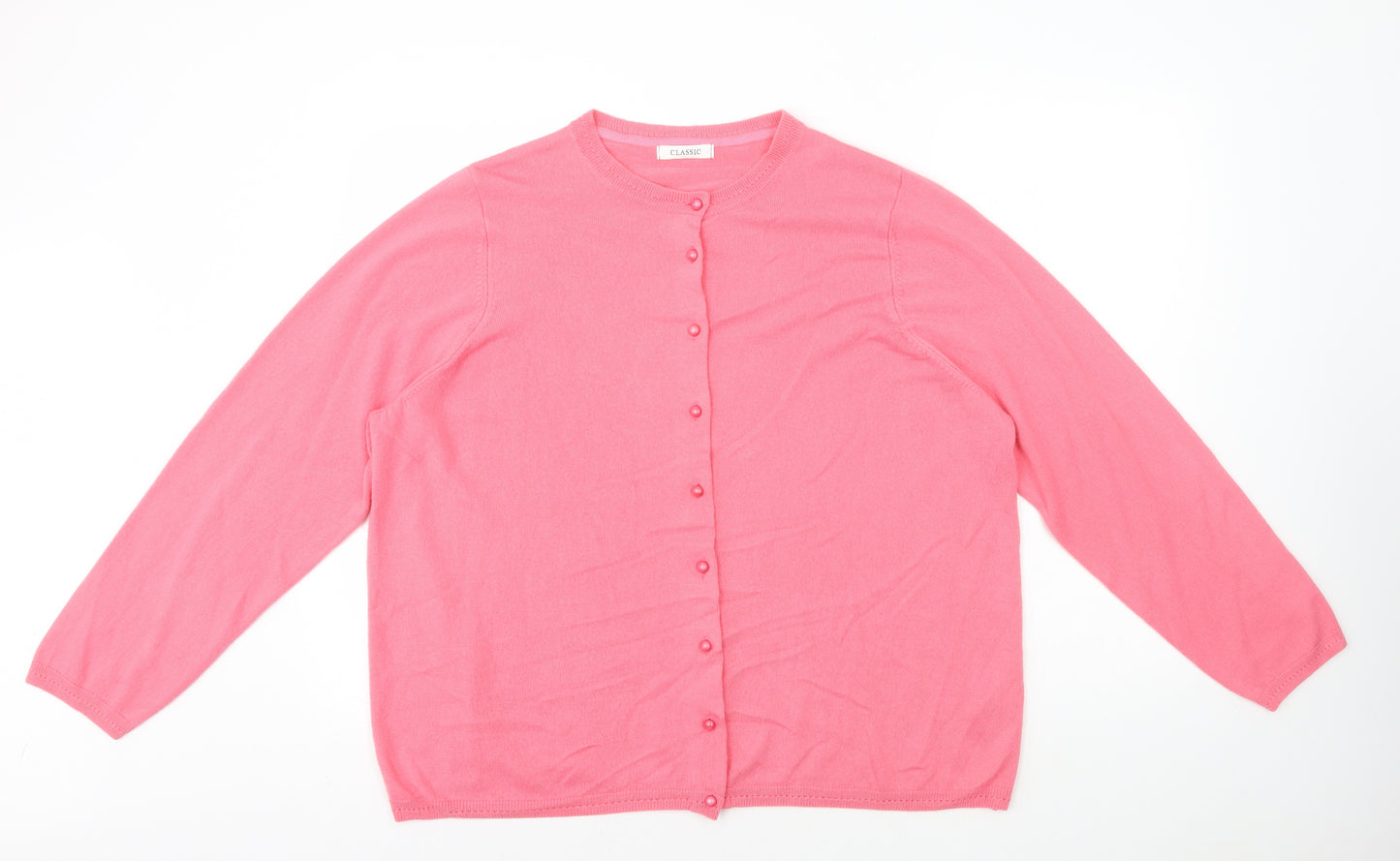 Classic Womens Pink Round Neck Acrylic Cardigan Jumper Size 22