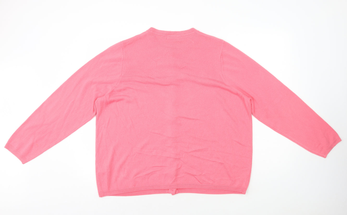 Classic Womens Pink Round Neck Acrylic Cardigan Jumper Size 22