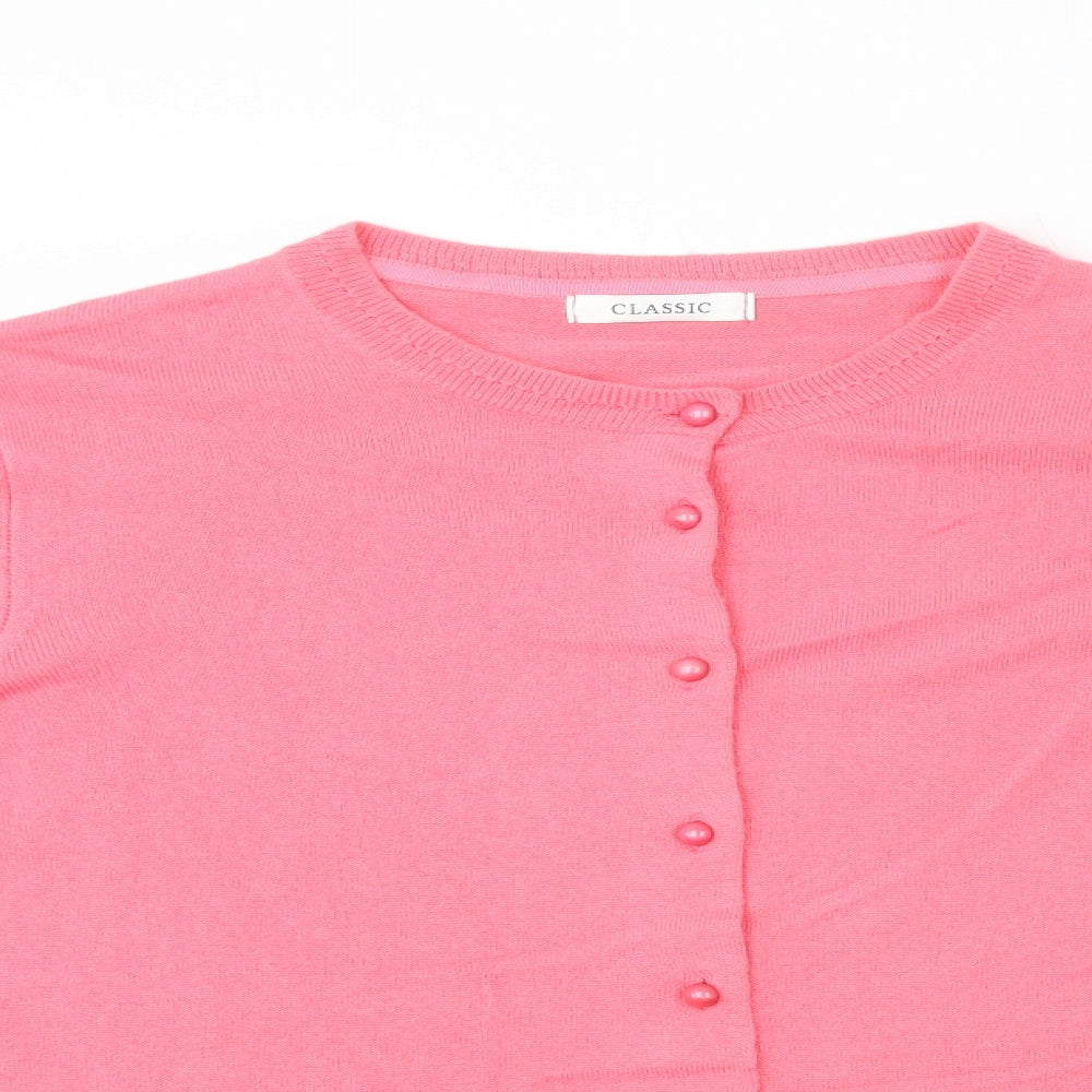 Classic Womens Pink Round Neck Acrylic Cardigan Jumper Size 22