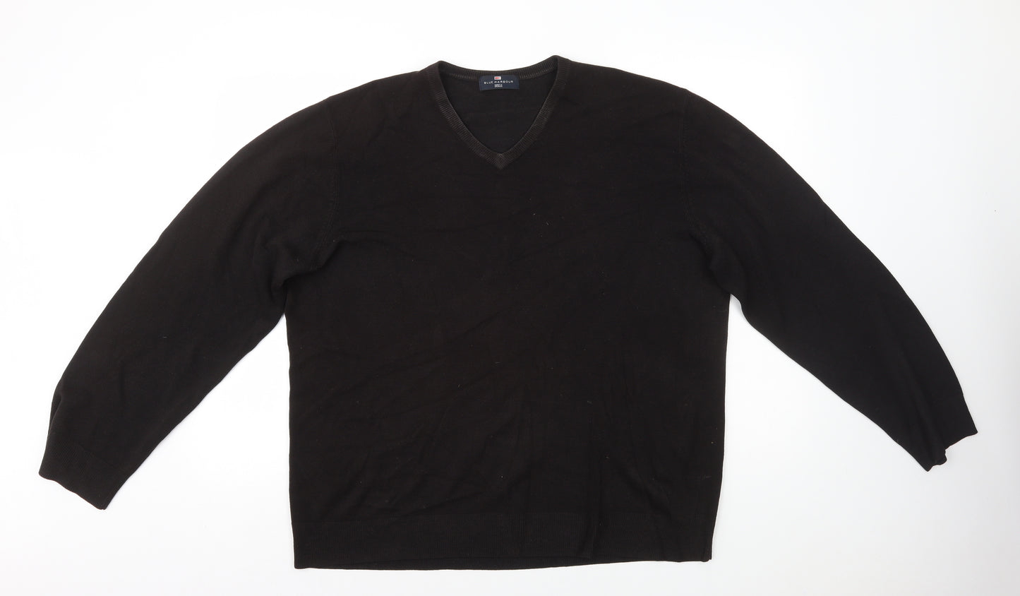 Blue Harbour Mens Brown V-Neck Polyester Pullover Jumper Size XL