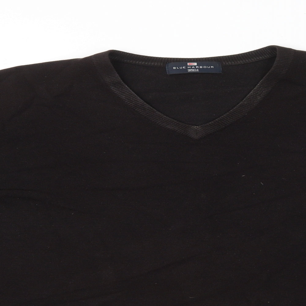 Blue Harbour Mens Brown V-Neck Polyester Pullover Jumper Size XL