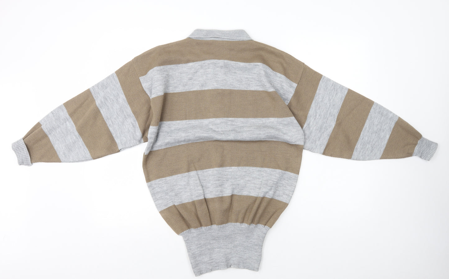 Yours Womens Grey Collared Striped Acrylic Pullover Jumper Size 10