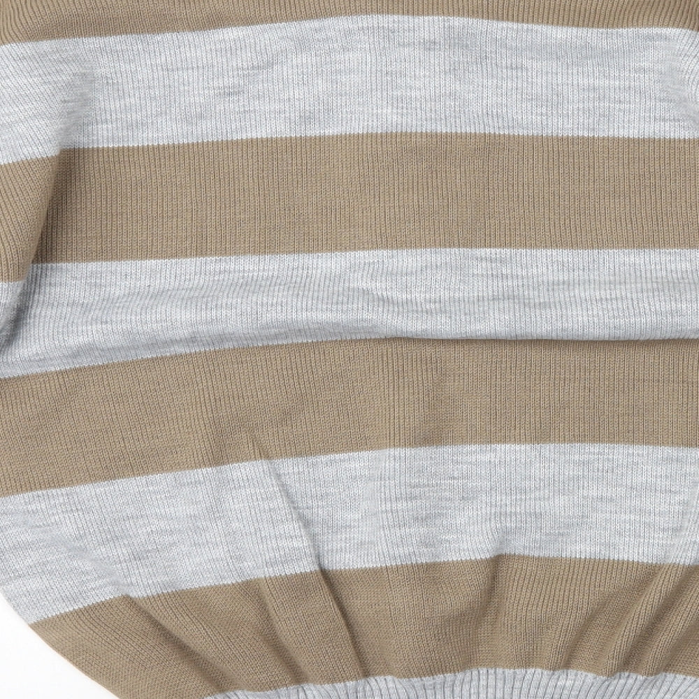 Yours Womens Grey Collared Striped Acrylic Pullover Jumper Size 10