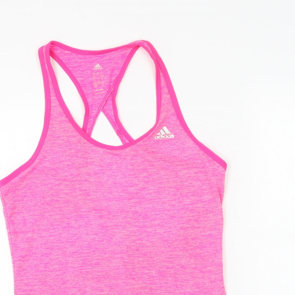 adidas Womens Pink Polyester Basic Tank Size 8 Round Neck Pullover