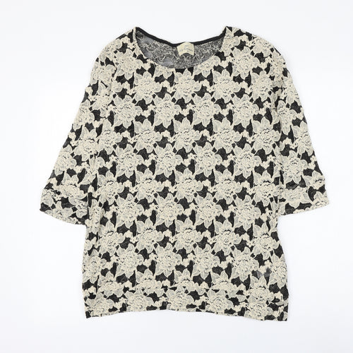 NEXT Womens Beige Round Neck Floral Cotton Pullover Jumper Size 12
