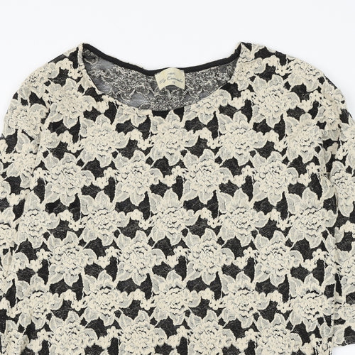 NEXT Womens Beige Round Neck Floral Cotton Pullover Jumper Size 12