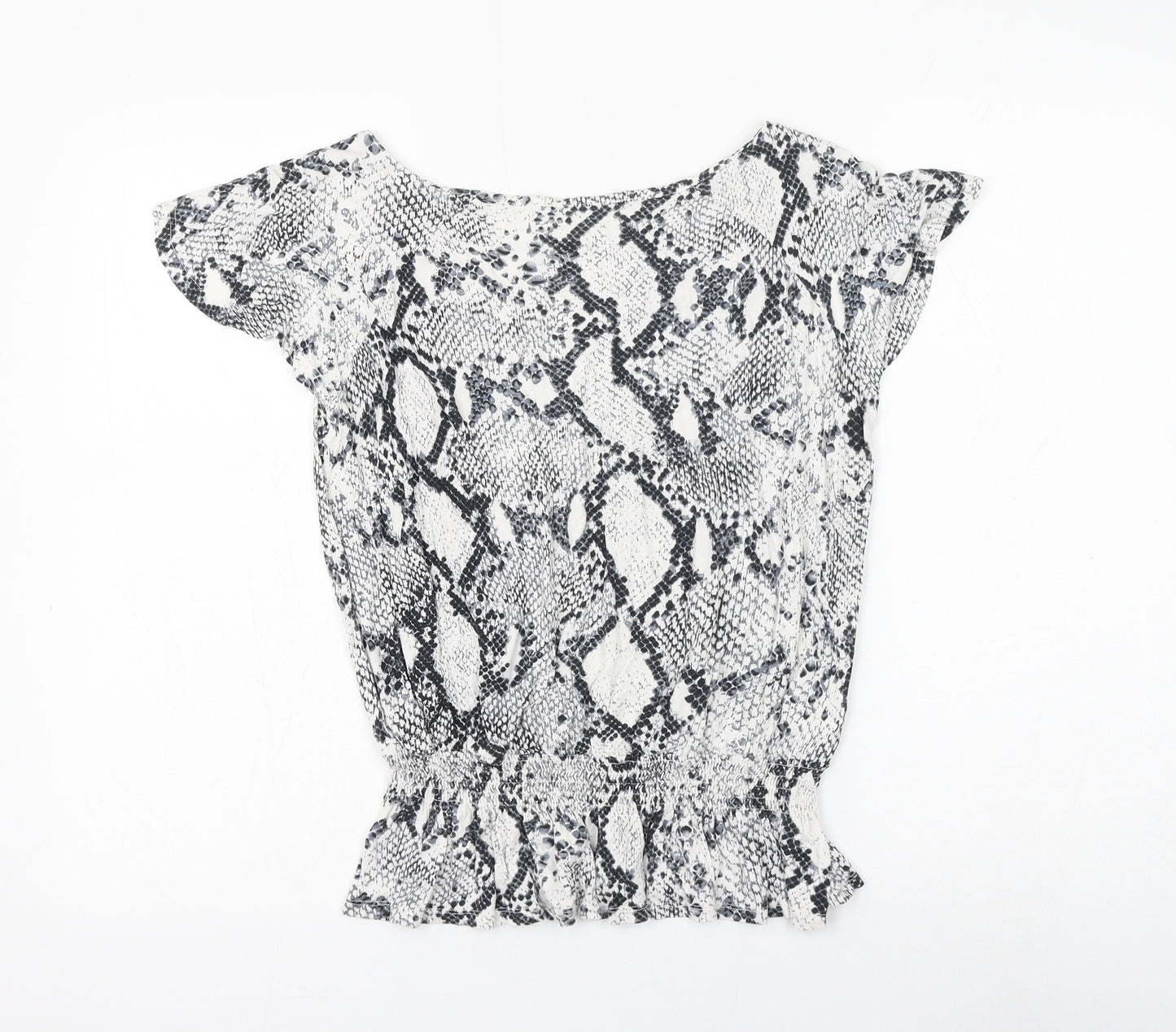 NEXT Womens White Animal Print Viscose Basic Blouse Size 14 Boat Neck