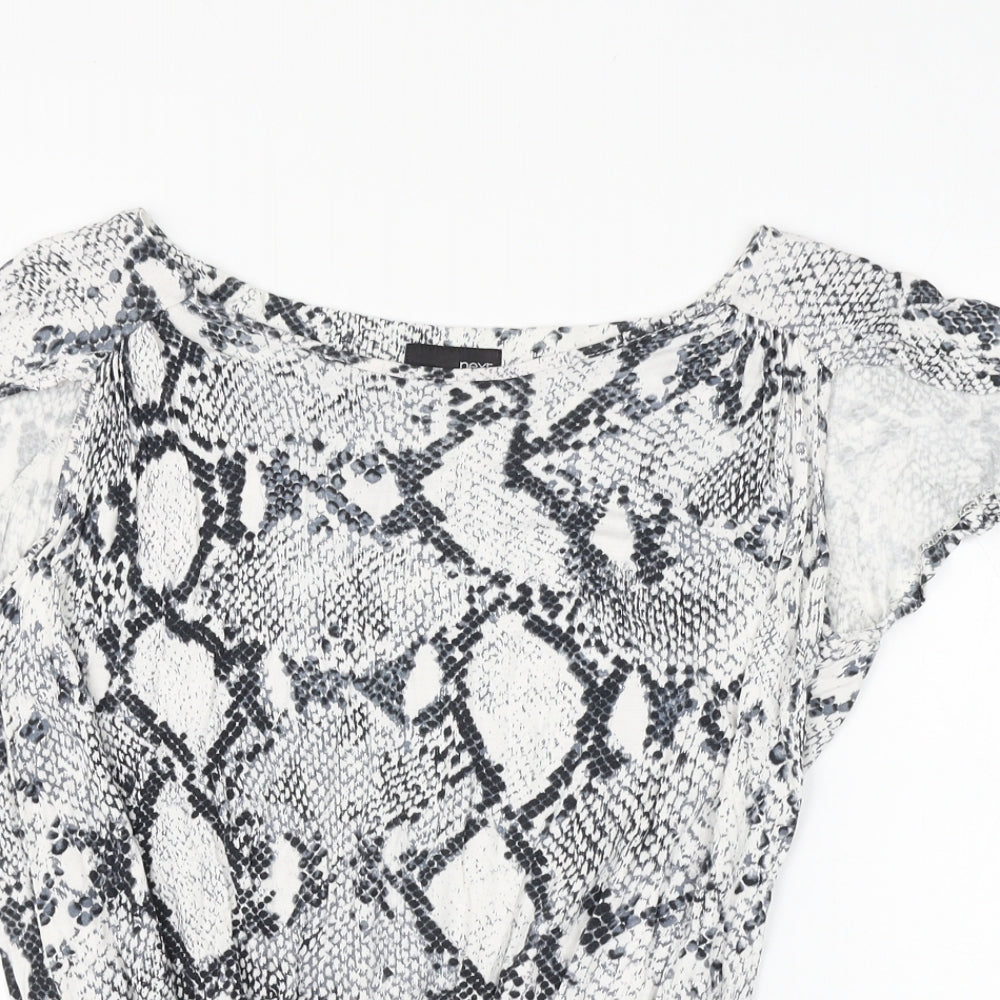 NEXT Womens White Animal Print Viscose Basic Blouse Size 14 Boat Neck
