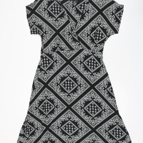 Debenhams Womens Black Geometric Viscose A-Line Size 12 V-Neck Pullover