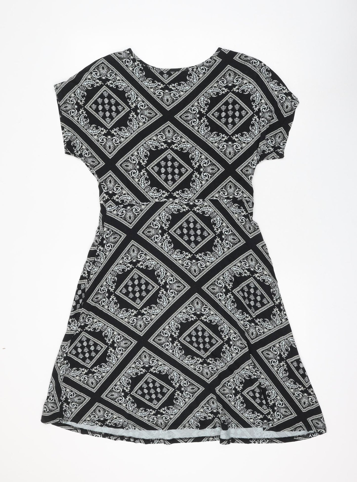 Debenhams Womens Black Geometric Viscose A-Line Size 12 V-Neck Pullover