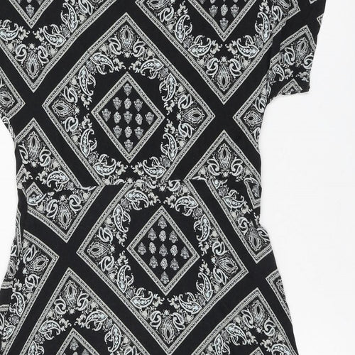 Debenhams Womens Black Geometric Viscose A-Line Size 12 V-Neck Pullover