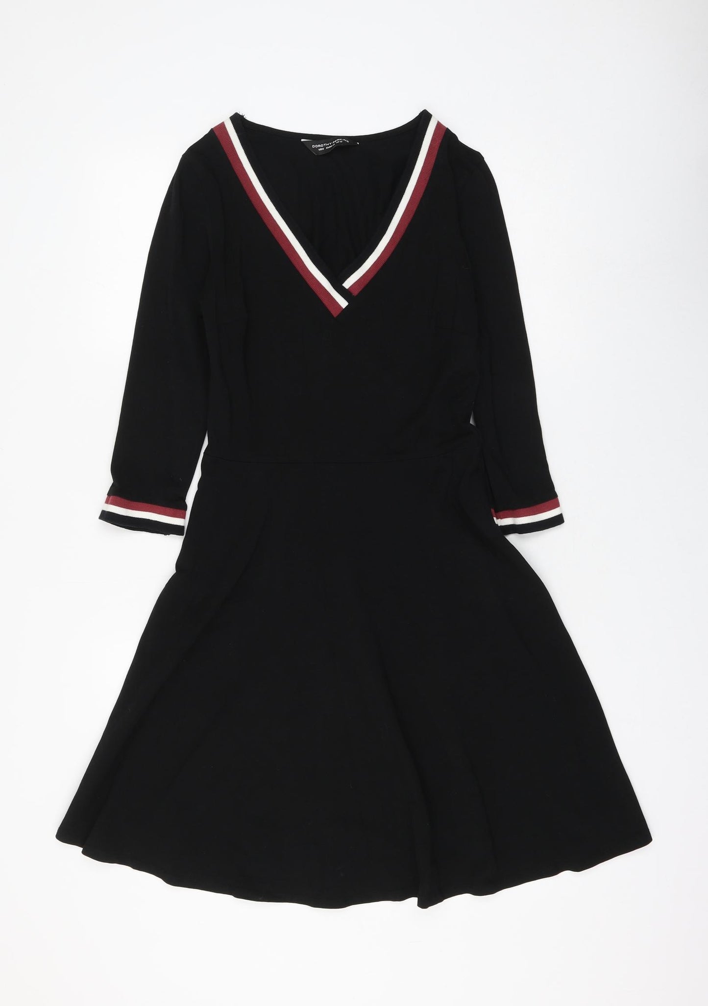 Dorothy Perkins Womens Black Cotton Skater Dress Size 12 V-Neck Pullover