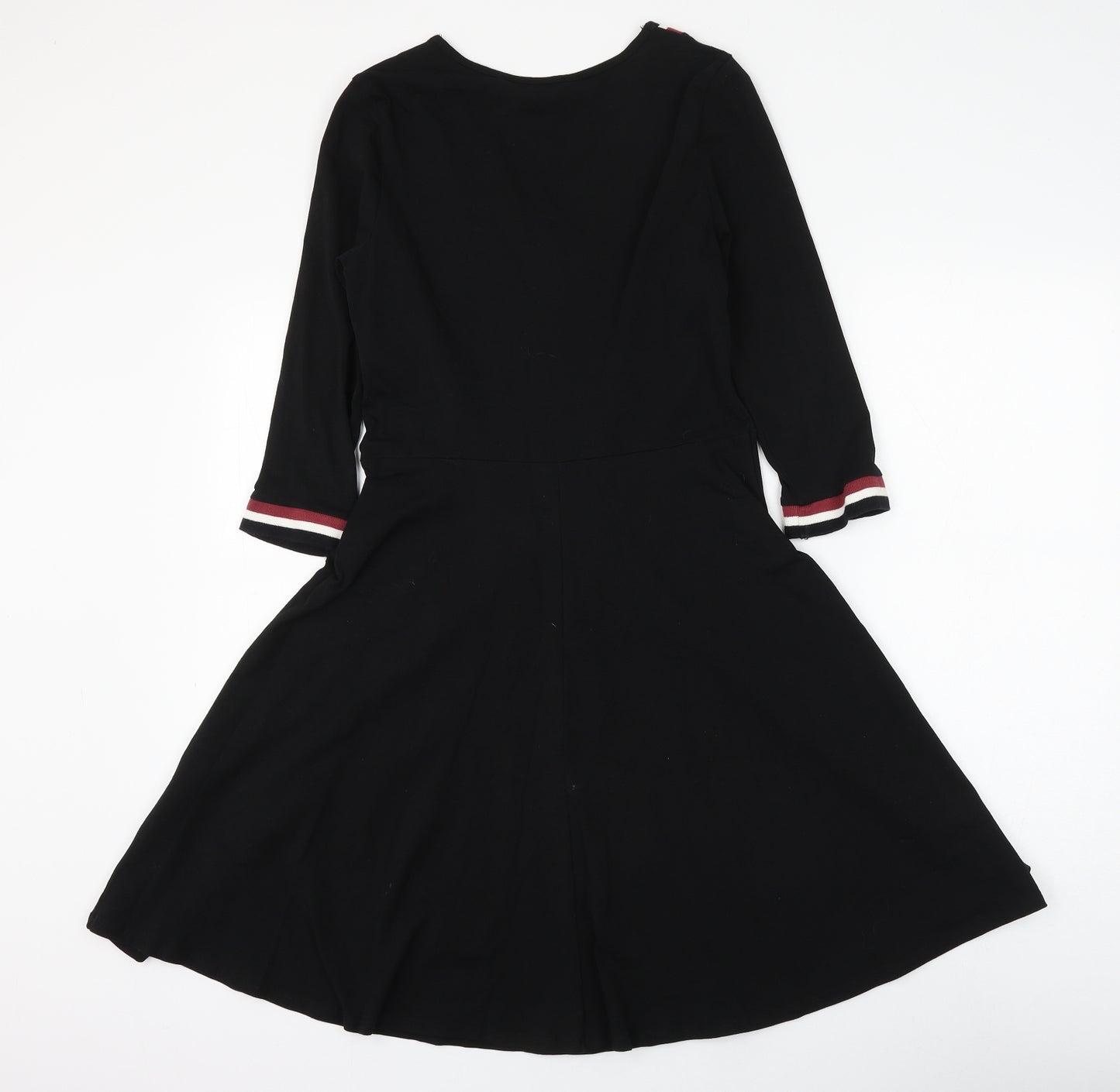 Dorothy Perkins Womens Black Cotton Skater Dress Size 12 V-Neck Pullover