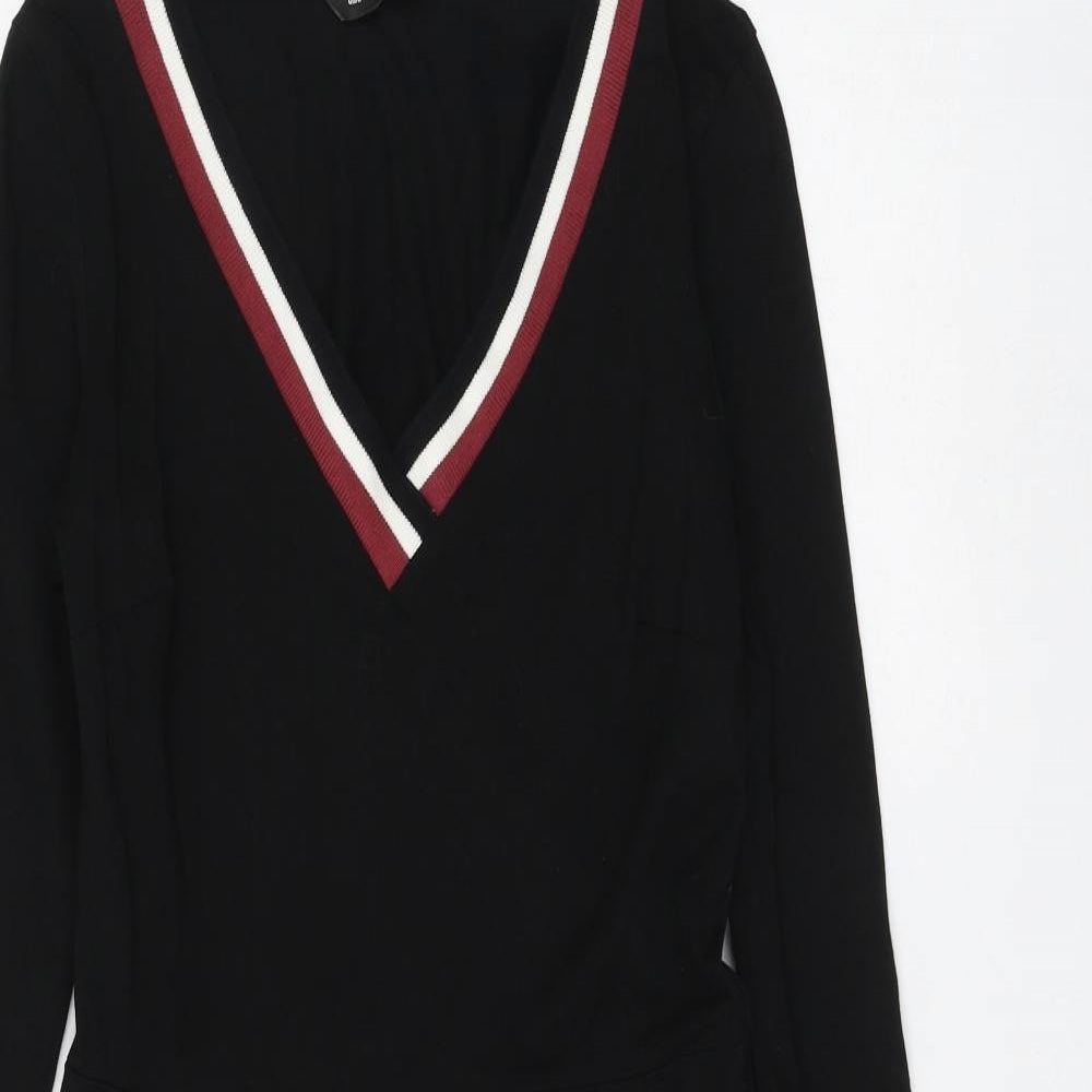 Dorothy Perkins Womens Black Cotton Skater Dress Size 12 V-Neck Pullover