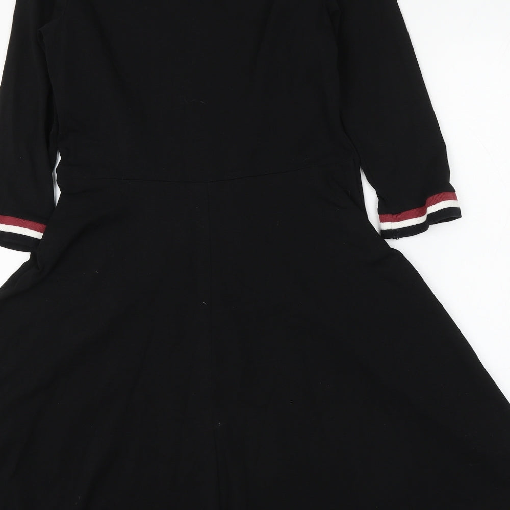 Dorothy Perkins Womens Black Cotton Skater Dress Size 12 V-Neck Pullover