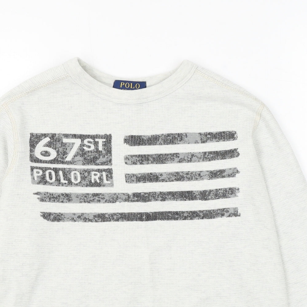Polo Ralph Lauren Boys Ivory Cotton Pullover Sweatshirt Size 10 Years Pullover - Flag