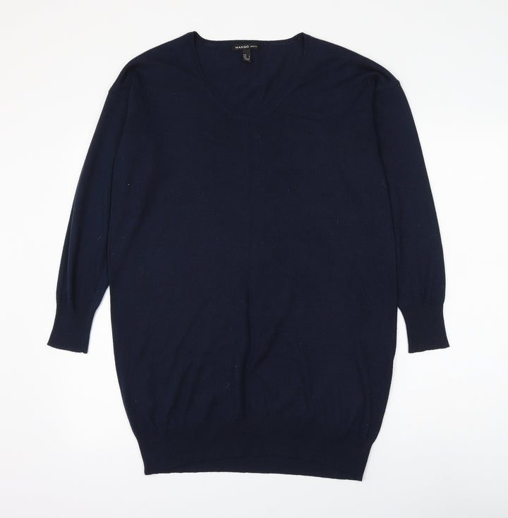 Mango Mens Blue V-Neck Polyester Pullover Jumper Size L