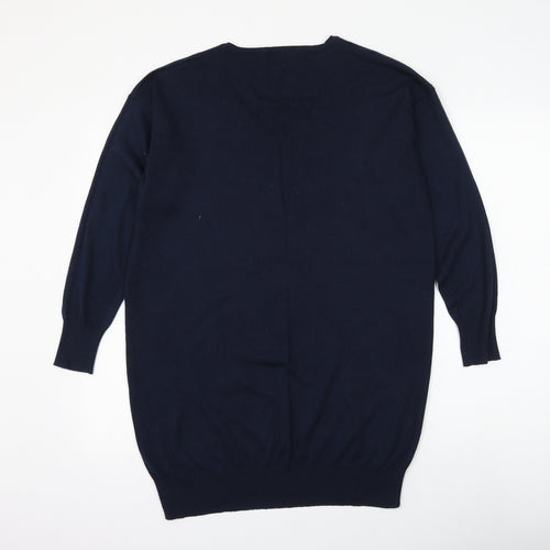 Mango Mens Blue V-Neck Polyester Pullover Jumper Size L