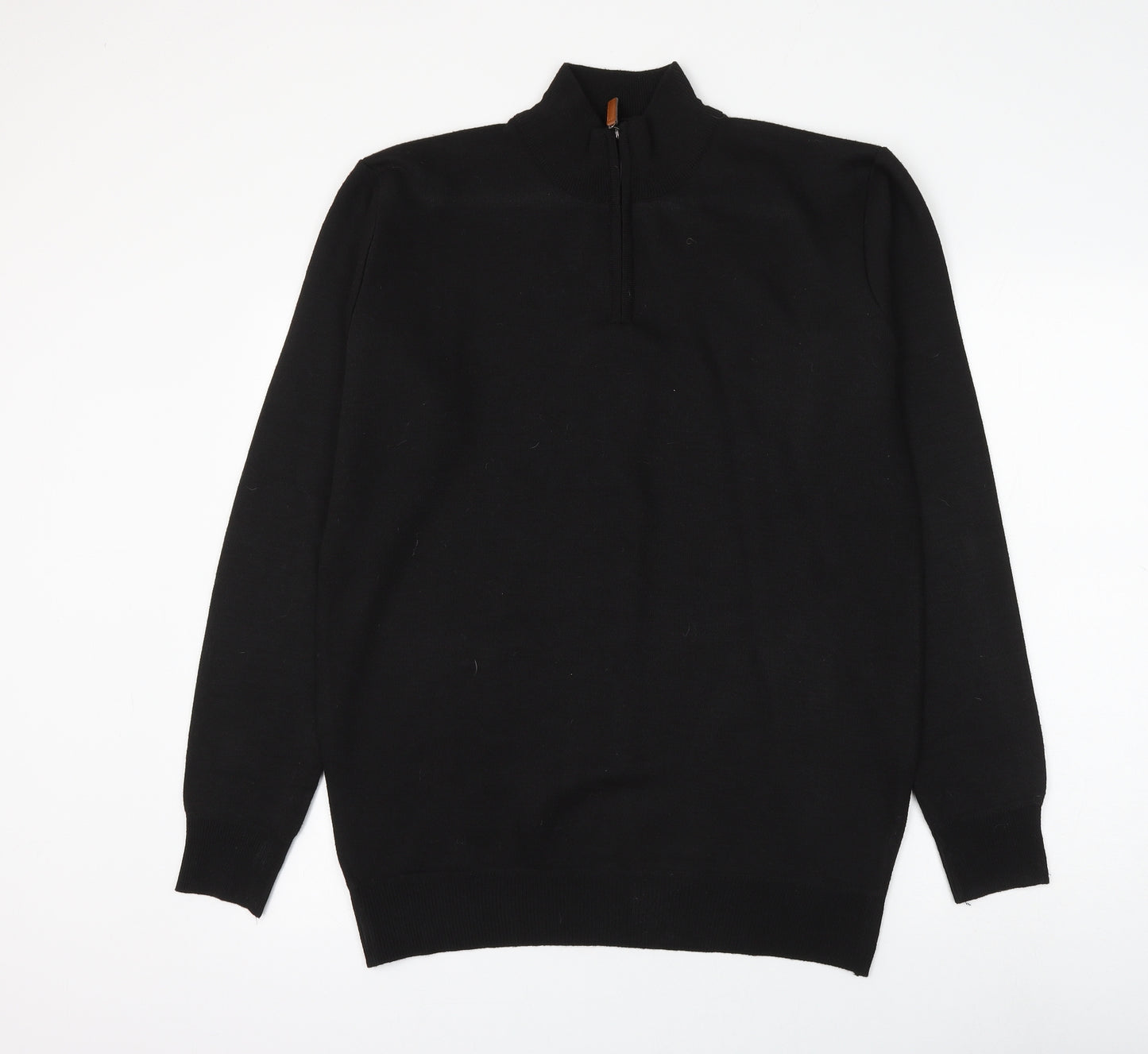 D Project Mens Black Mock Neck Polyester Pullover Jumper Size L