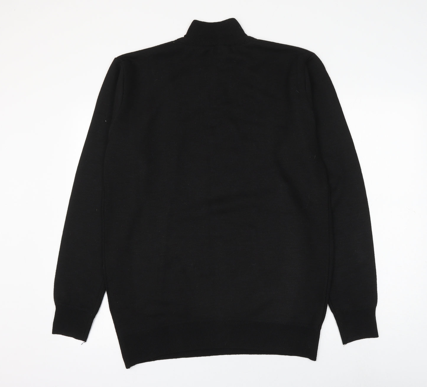 D Project Mens Black Mock Neck Polyester Pullover Jumper Size L