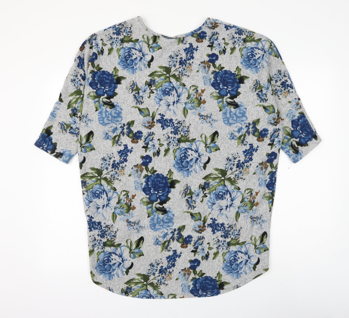 Izabel London Womens Grey Round Neck Floral Polyester Pullover Jumper Size 12