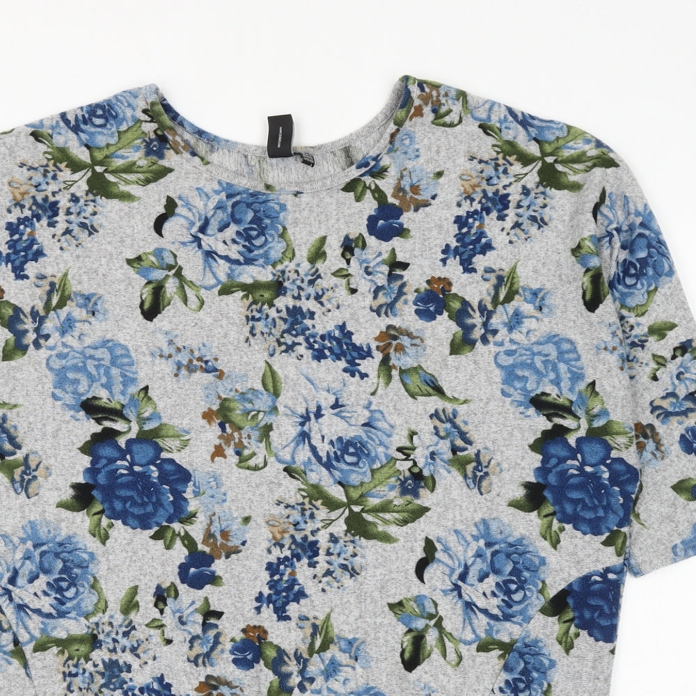 Izabel London Womens Grey Round Neck Floral Polyester Pullover Jumper Size 12