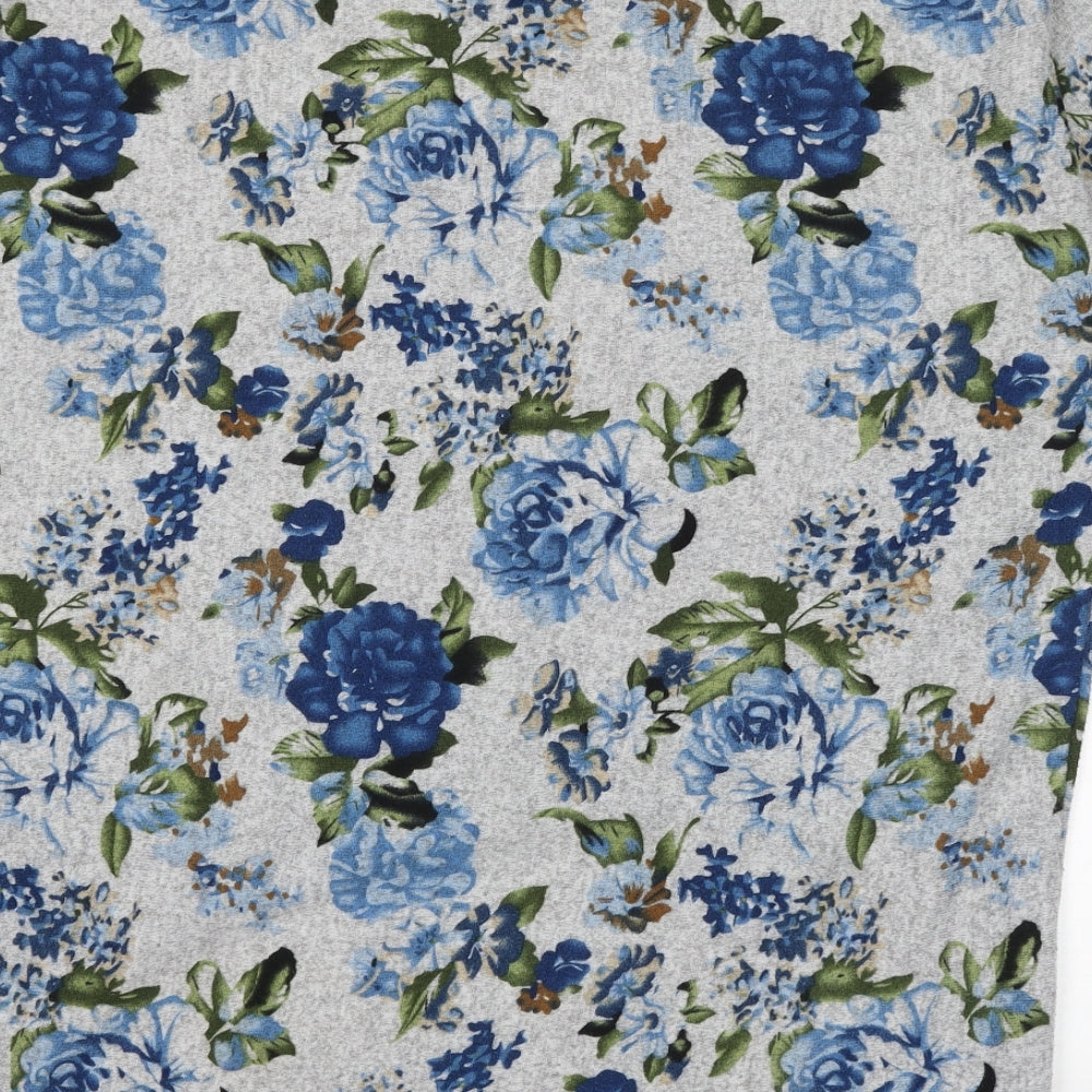 Izabel London Womens Grey Round Neck Floral Polyester Pullover Jumper Size 12