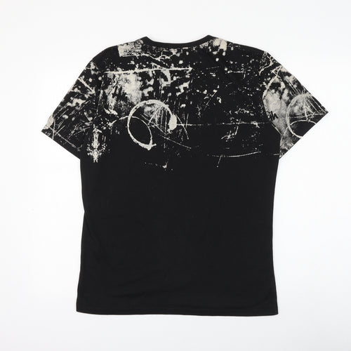 Preworn Mens Black Geometric Polyester T-Shirt Size M Round Neck