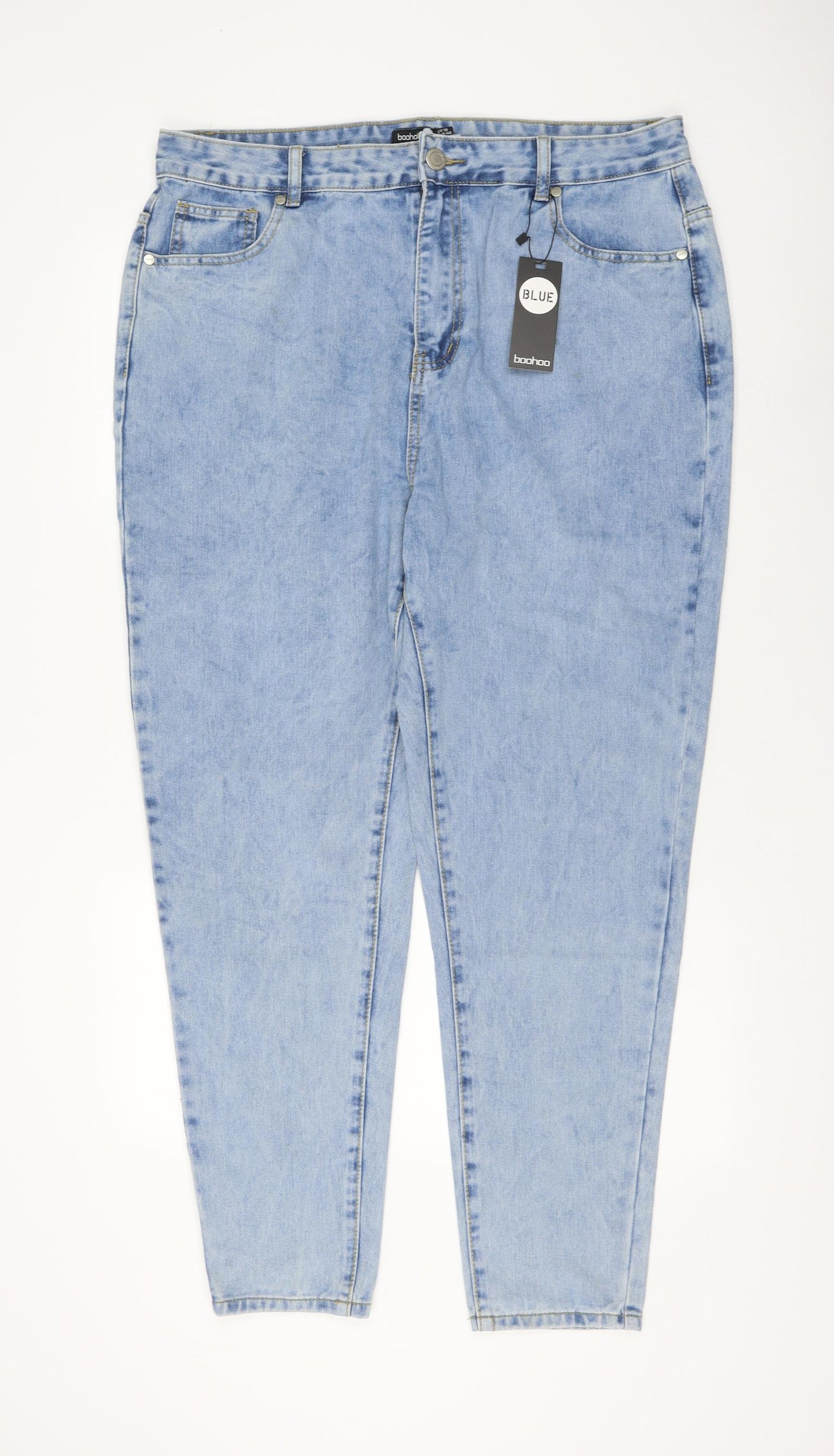Boohoo Womens Blue Cotton Mom Jeans Size 18 L28 in Regular Zip