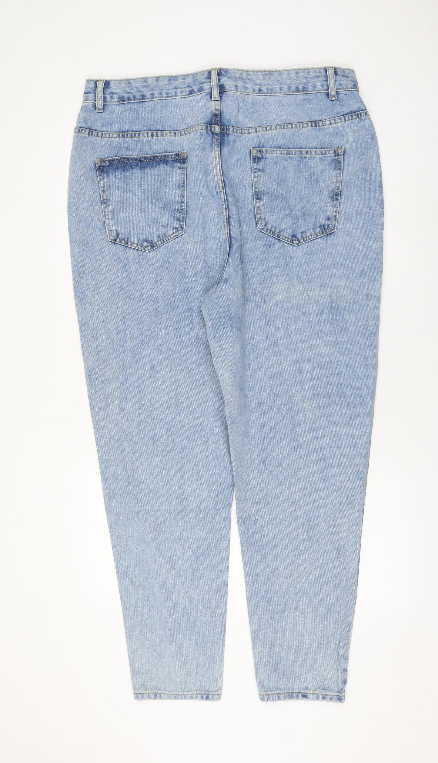Boohoo Womens Blue Cotton Mom Jeans Size 18 L28 in Regular Zip