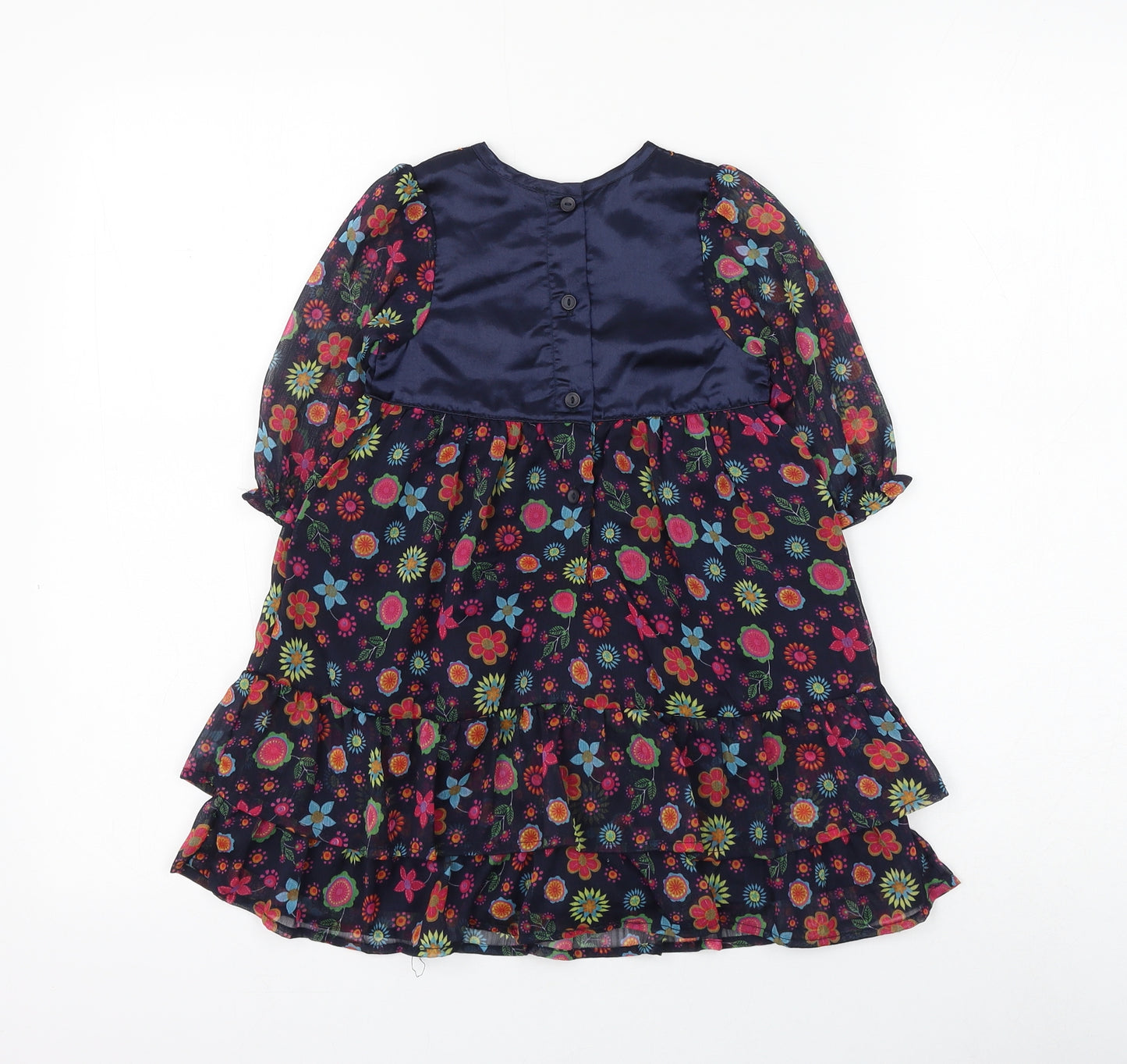 Matalan Girls Blue Floral Polyester Shift Size 18-24 Months Round Neck Button