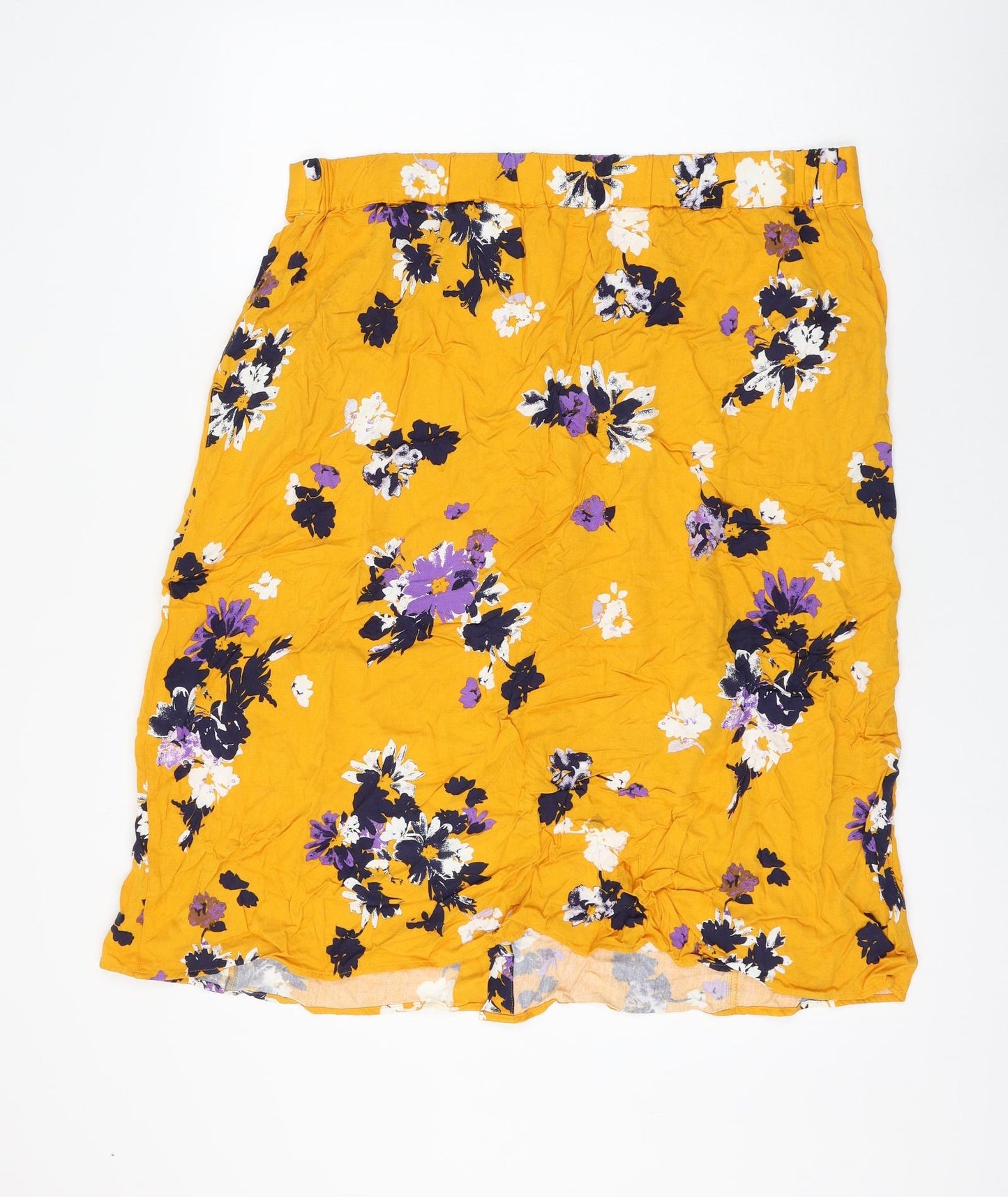 NEXT Womens Yellow Floral Viscose A-Line Skirt Size 20 Button