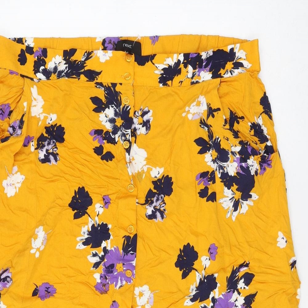 NEXT Womens Yellow Floral Viscose A-Line Skirt Size 20 Button