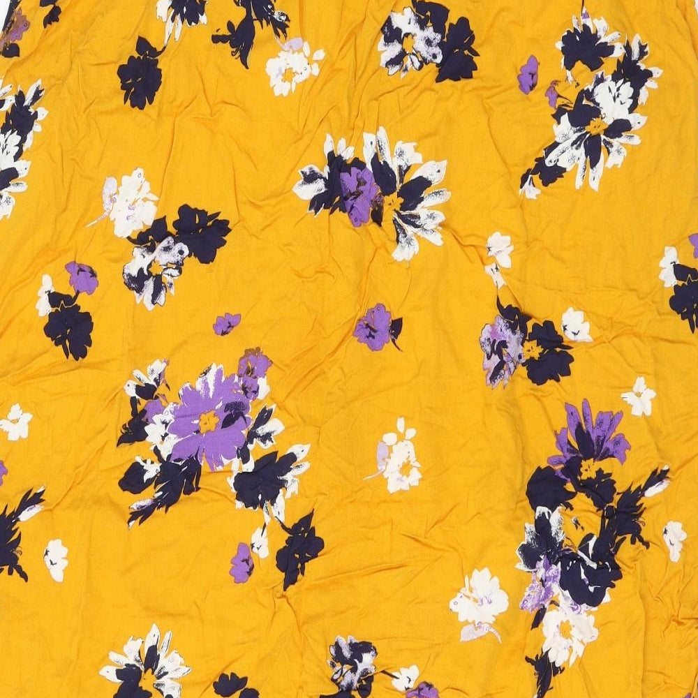 NEXT Womens Yellow Floral Viscose A-Line Skirt Size 20 Button