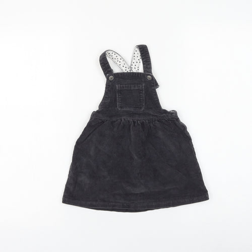 George Girls Grey Cotton Pinafore/Dungaree Dress Size 18-24 Months Square Neck Button