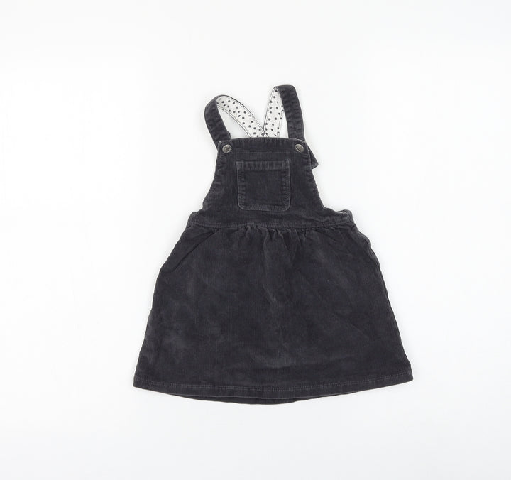 George Girls Grey Cotton Pinafore/Dungaree Dress Size 18-24 Months Square Neck Button