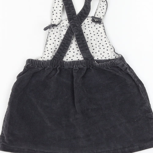 George Girls Grey Cotton Pinafore/Dungaree Dress Size 18-24 Months Square Neck Button