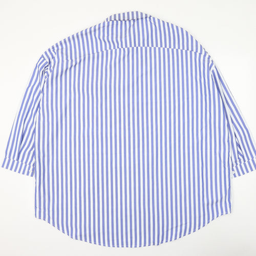 Boohoo Womens Blue Striped Polyester Basic Button-Up Size 16 Collared